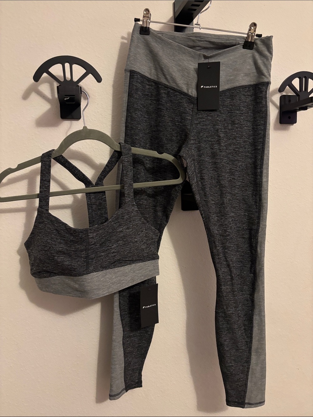 Fabletics Two-Tone Gray Seamless Leggings & Sports Bra Set